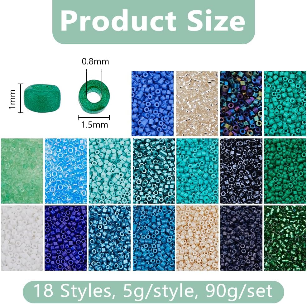 DICOSMETIC 90G 18 Colors Cylinder Glass Seed Beads 2mm Blue Green Bead Set Round Mini Glass Bead Small Loose Spacer Craft Beads for Bracelet Necklace Earring Jewelry Making - Image 2