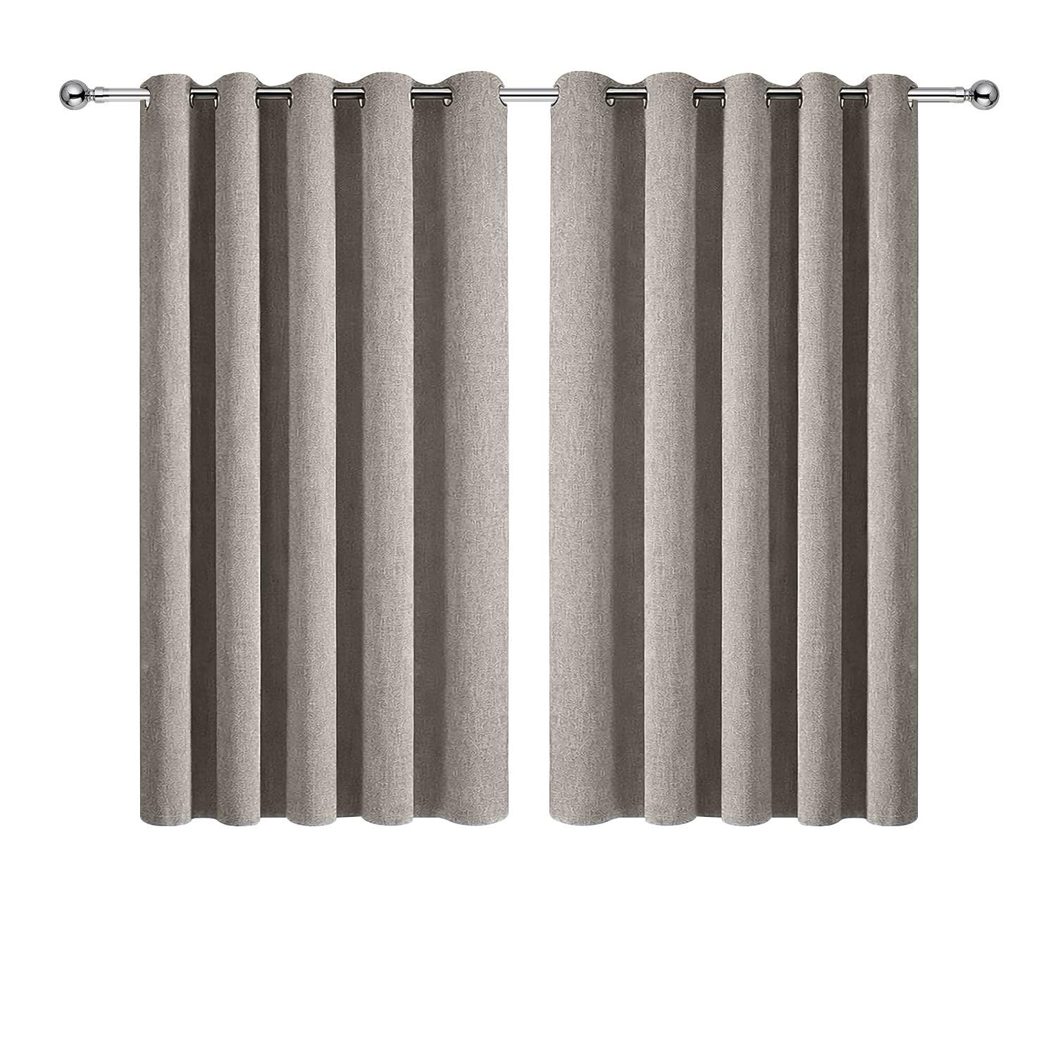 Aspire Homeware Beige Eyelet 100% Blackout Curtains For Bedroom 46X54 Inch Linen Curtains For Living Room 2 Panels With Tiebacks