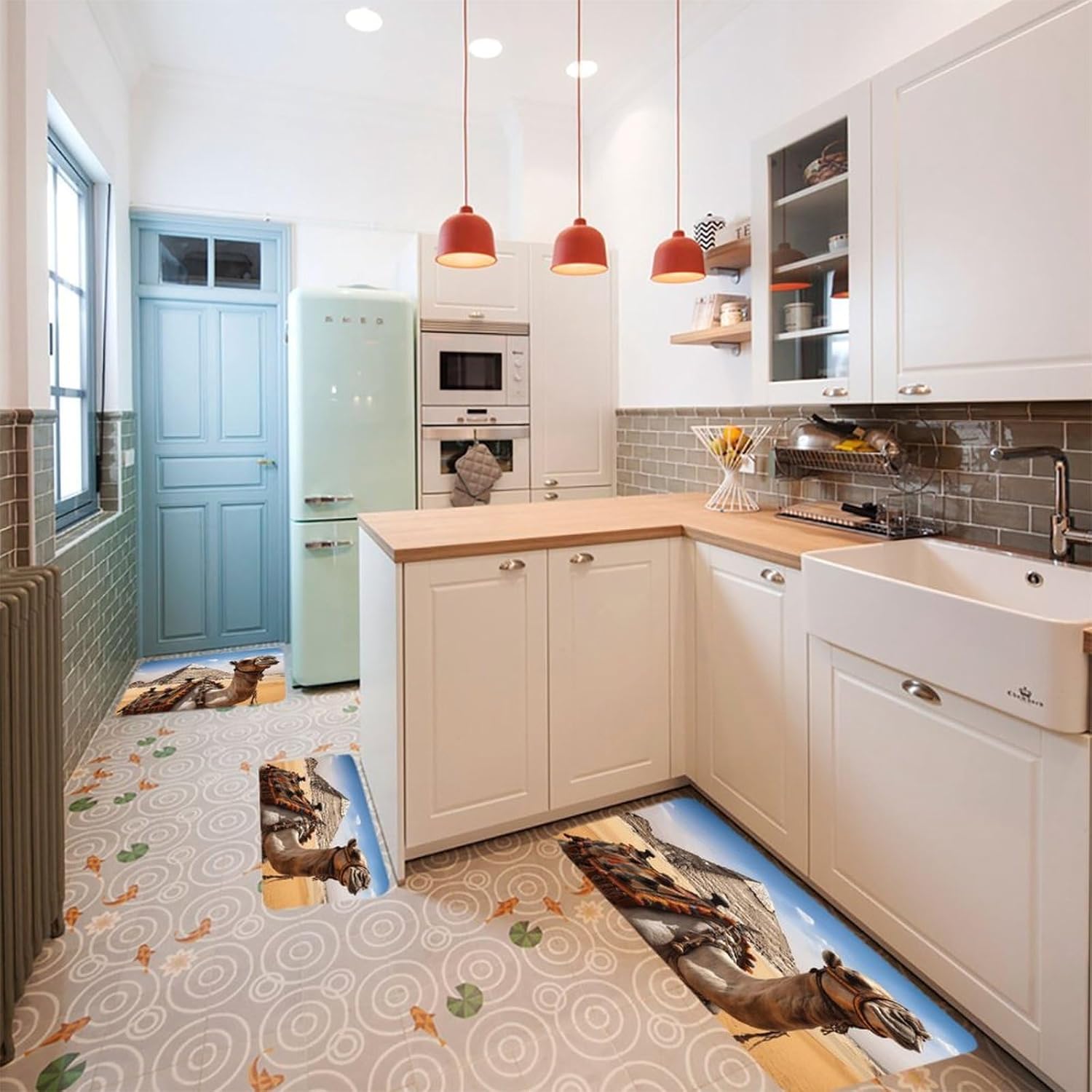 Pyramid Camel Kitchen Rugs Sets of 3 Non Slip Kitchen Mat for Floor Comfort Standing Rug and Mats Thick Cushioned Long Area Carpets for Laundry Room Entryway