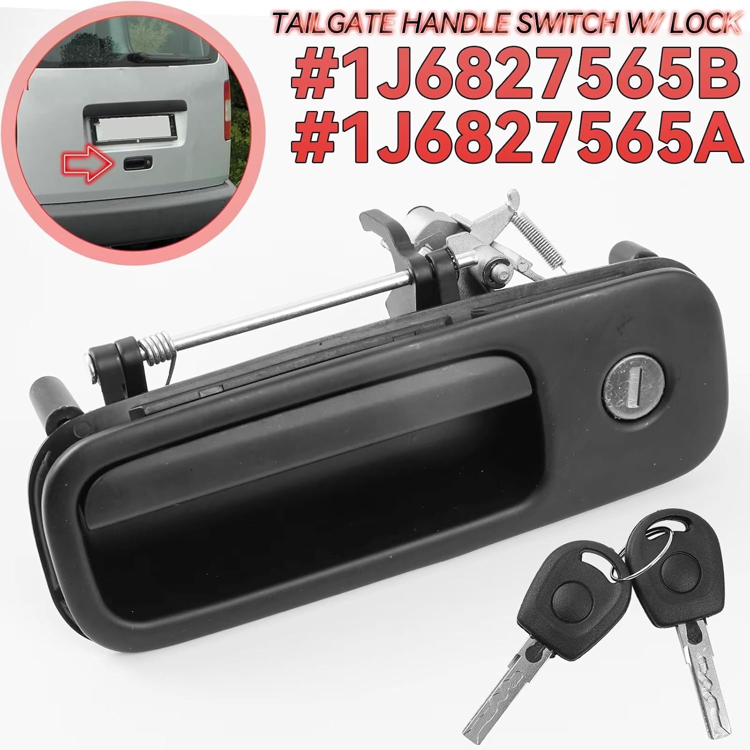Tailgate Handle Switch Compatible with for Galaxy 1995-2003 2004 2005 2006 Rear Tailgate Switch Trunk Boot Lock Cylinder Handle Keys 1J6827297G 1J6827565B