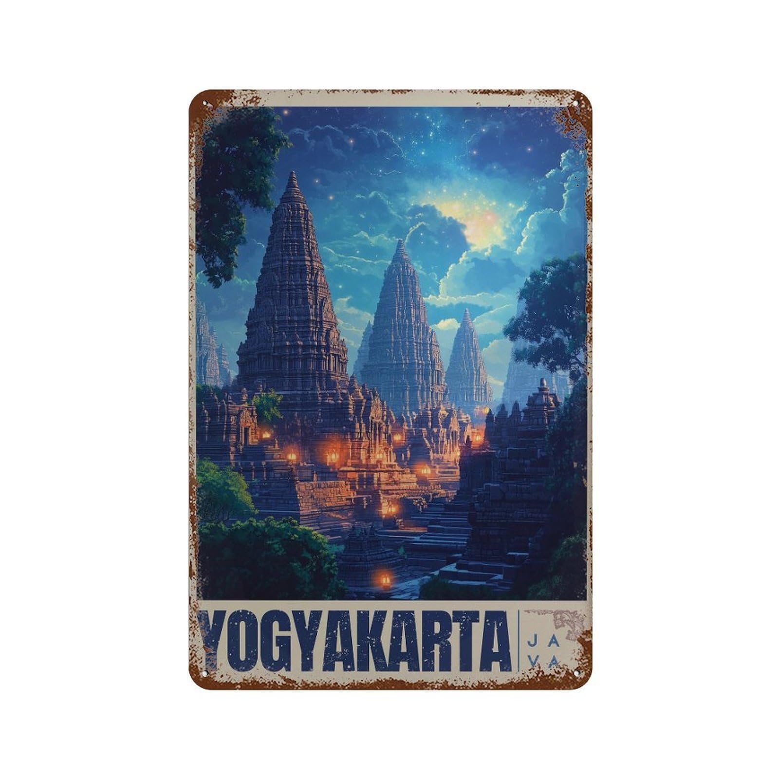 xiaoxiaoshen Yogyakarta Temple – Indonesia Travel Wall Decor Art Metal Tin Poster Modern Home Decor Art Home Bar Shop Decorations Vintage Sign 30x20cm