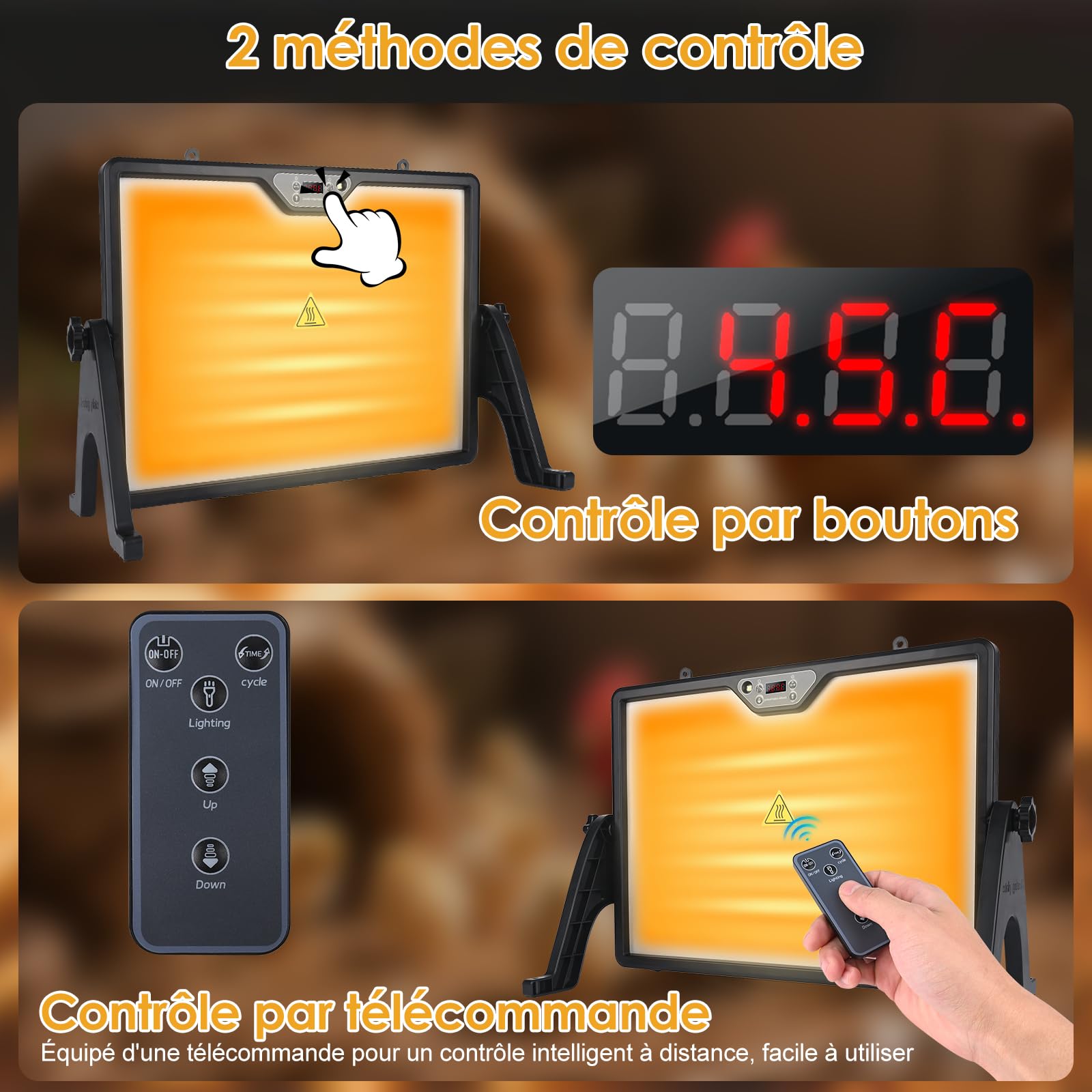Plaque Chauffante Poussin,180W Lampe Chauffante Poussin,30-75 °C,Plaque Chauffante pour Poussins avec Télécommode,Minuteur,Chauffage pour Poulailler avec Eclairage
