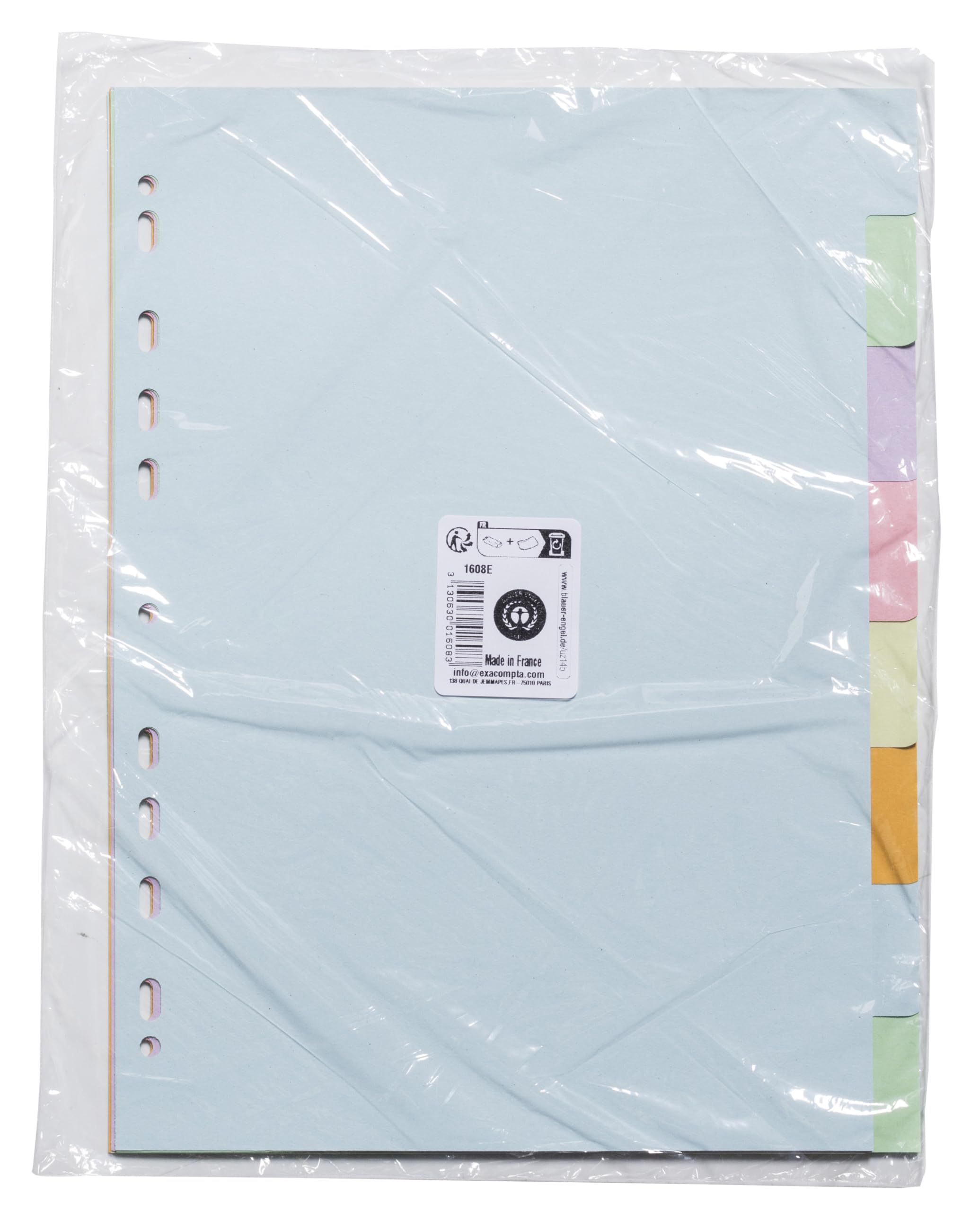 Exacompta, Ref 1608E, Box of 30 Pastel Card Dividers 170 g/m2 Forever with 8 Neutral Tabs, A4 Size, Size 22.5 x 29.7 cm - Image 3
