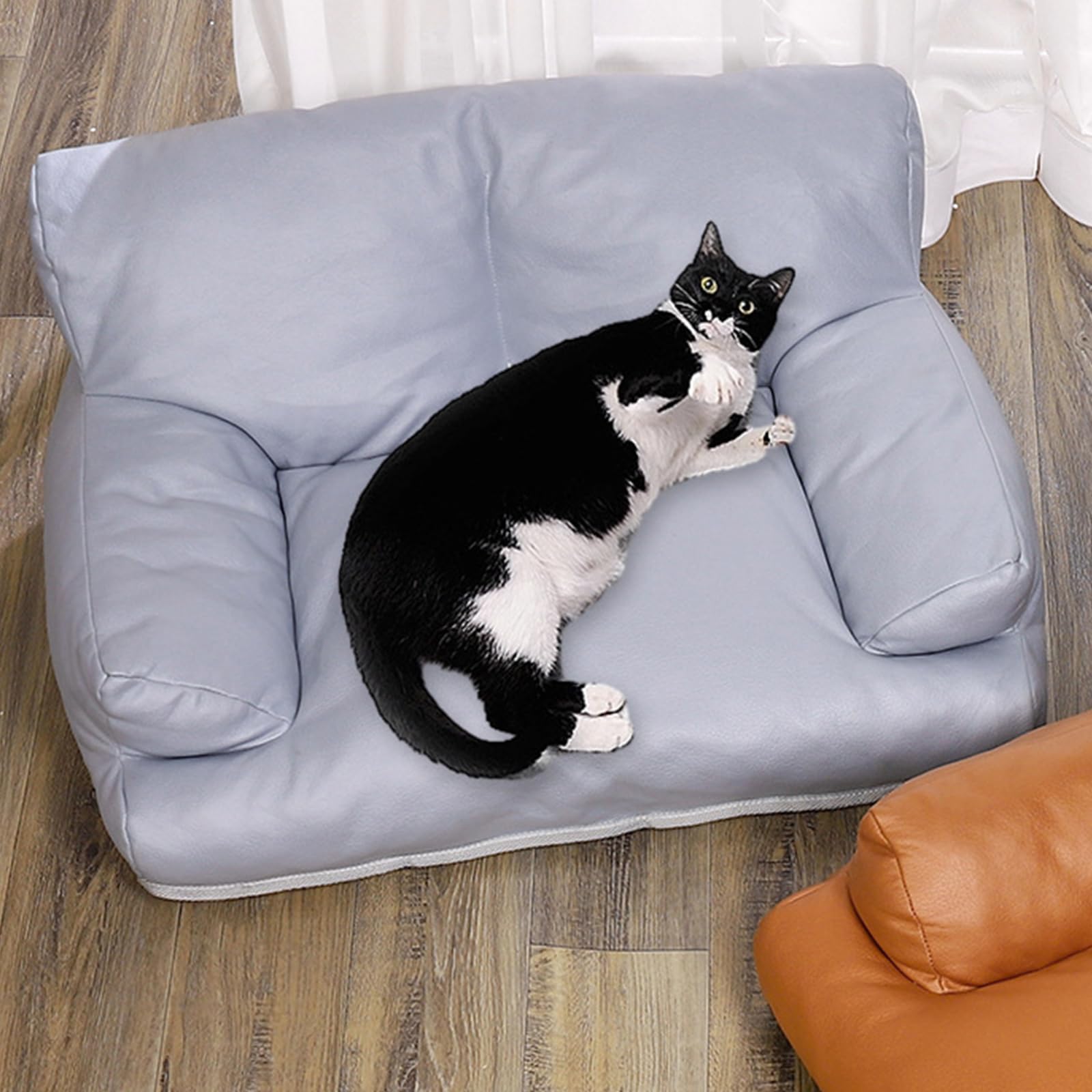 Hundebetten Haustier Sofa Leder Hundebett Haustier Weiches Sofa Hundesessel Für Kleine Mittlere Hunde Haustiermöbel Katzenbetten Mit Anti-Rutsch-Boden,Grau,M