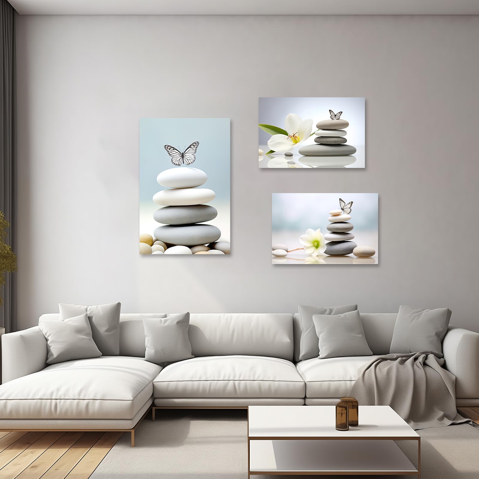 キャンバス　アート　インテリア Amazon.co.jp: ZXHYWYM 禅キャンバス ウォールアート 石と花 蝶