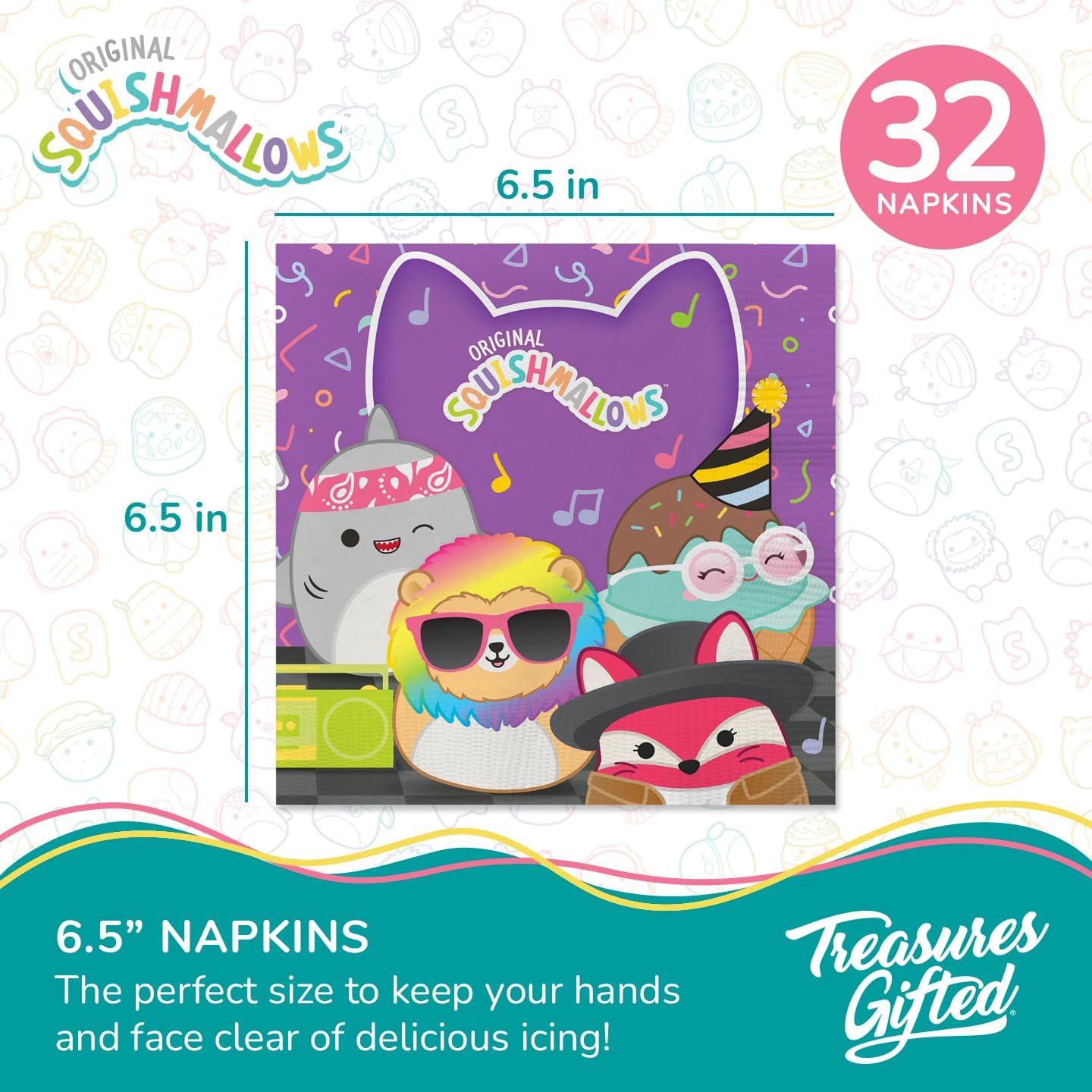 Treasures Gifted Officially Licensed Club Squishmallows Party Supplies - Serves 24 Guests - Dinnerware Starter Set Squishmallows Birthday Decorations - Plates and Napkins Set