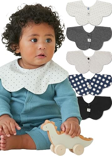 Miniatura 22 de Konny Juego de baberos para bebé, rotación de 360°, bandana suave y absorbente para niños y niñas, esenciales para bebés Baya roja, punto gris rosa,
