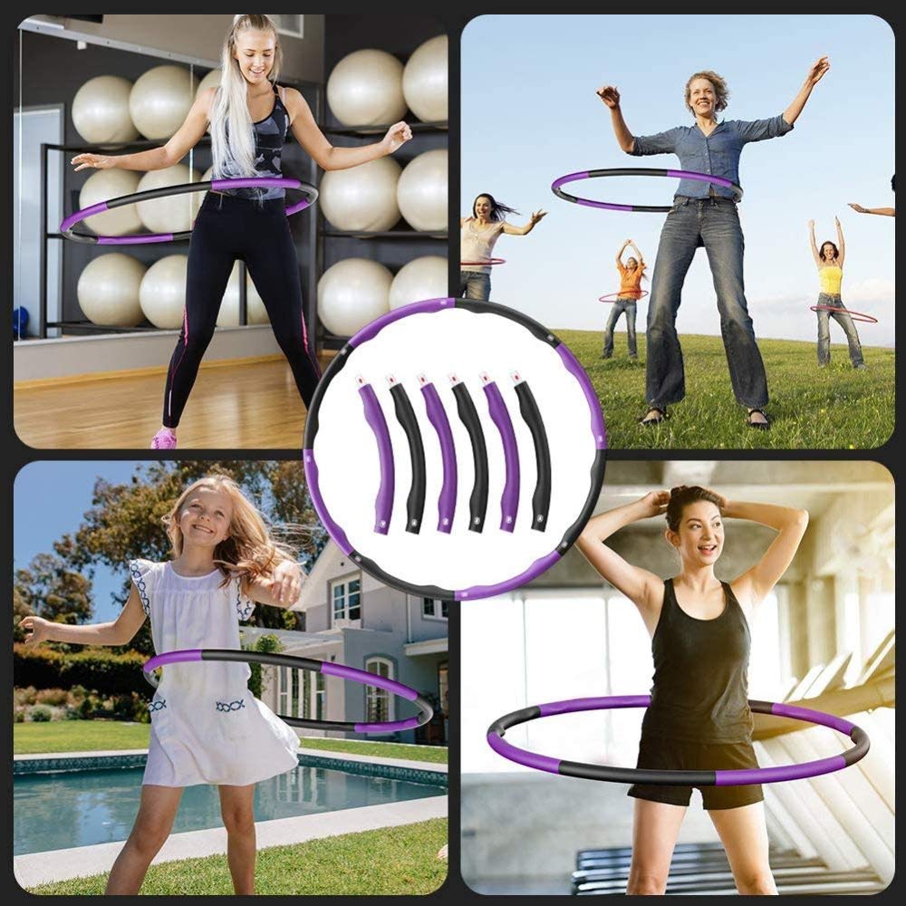 Hula Hoop zur Gewichtsreduktion, Reifen mit Schaumstoff ca 1 kg, Gewichten Einstellbar Breit 75-95 cm, Gewichten beschwerter Hula-Hoop-Reifen für Fitness (8 Knoten)… (paars + grijs)