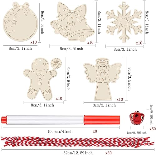Miniatura 2 de Artmag 50 piezas de adornos de Navidad de madera sin acabar, rebanadas de madera con agujeros para niños, manualidades, centros de mesa, decoración