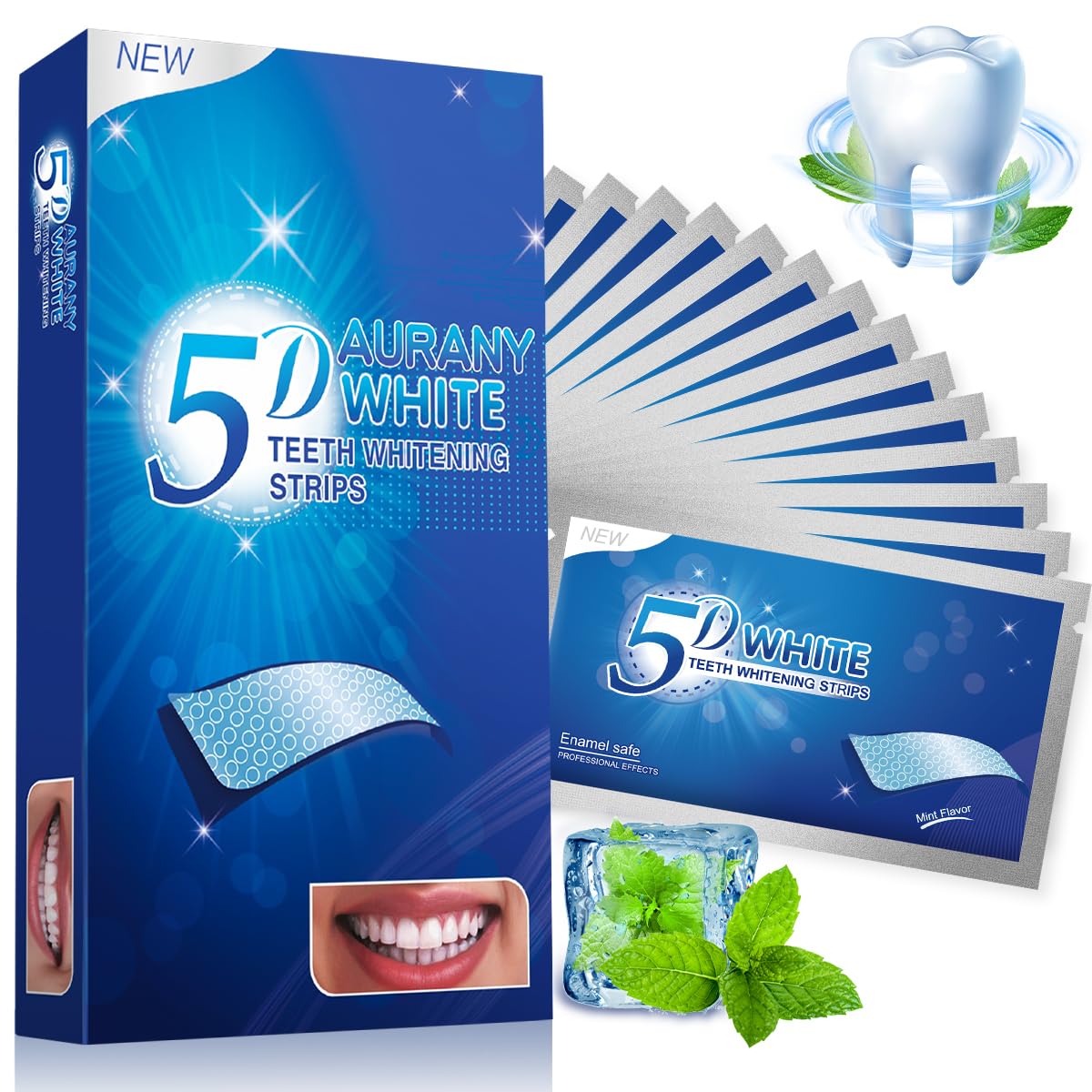 5D Sensitive Teeth Whitening Strips 14Pairs 28Strips - Professional Enamel-Safe Formula Fast Stain Removal for Coffee Drinkers Smokers