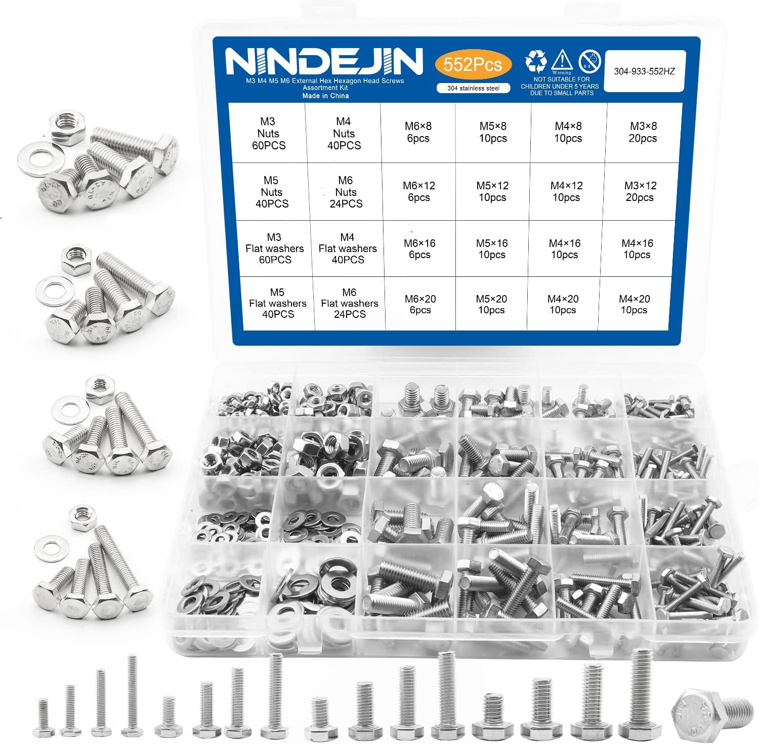 Brackit Nut & Bolt Set 240 pc Includes Machine Bolts, Lock Washers and Hex Nuts For Repair