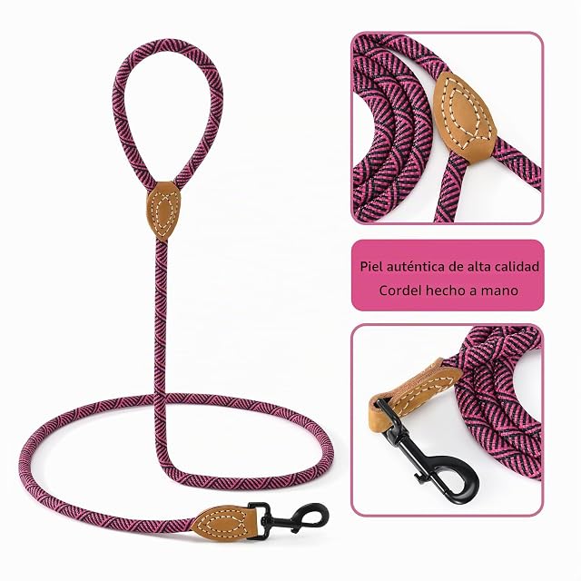 Foto 5 de 8 de Mile High Life Correa de Cuerda de Perro de Escalada de montaña con Mango de Cuero(121 CM, Rosa Caliente)
