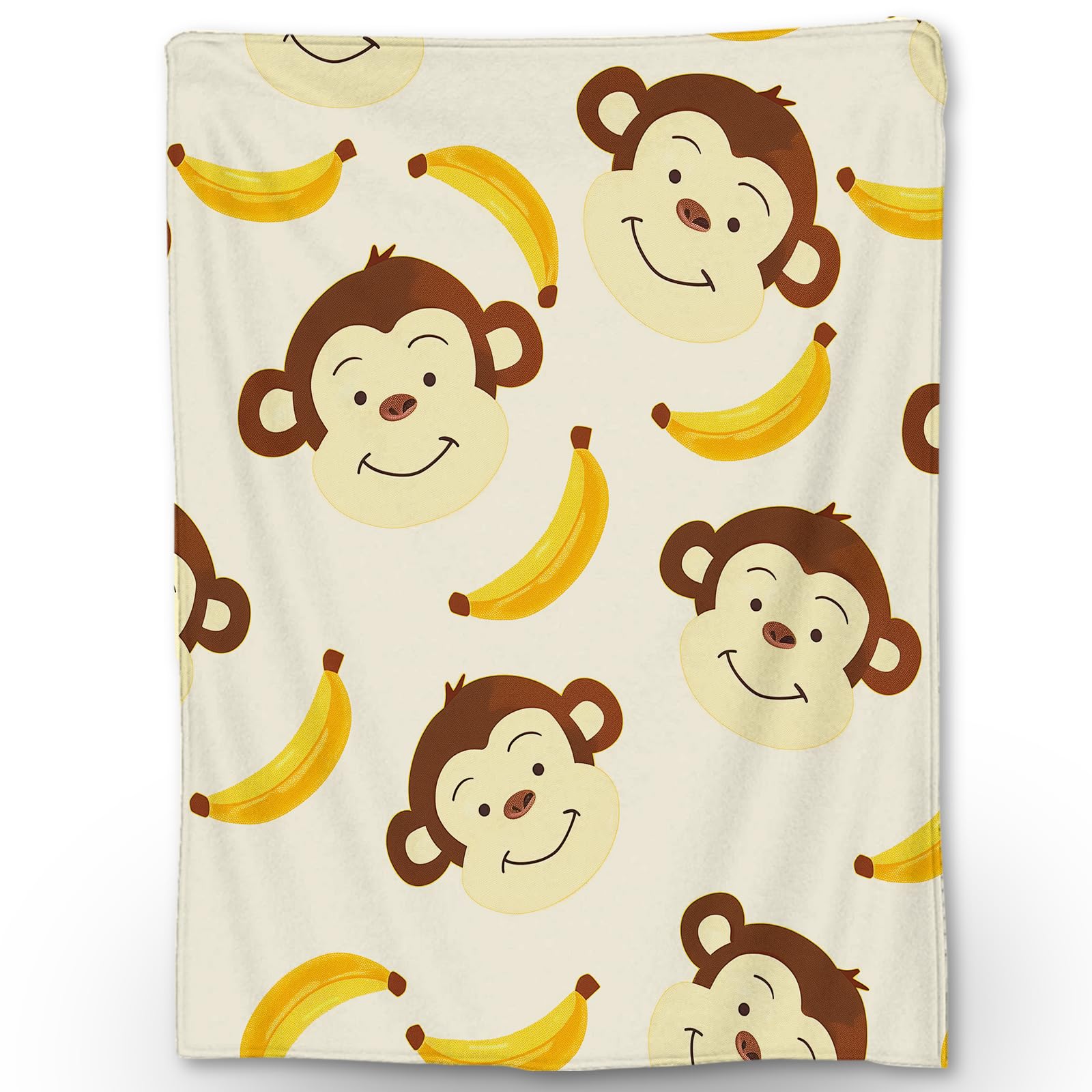 Ti Caldi Cute Monkey & Banana Blanket - Soft Cozy Lightweight Flannel Throw Blanket for Couch, Bed, Travel, Outdoor & Home Decor, Warm Fuzzy Blankets