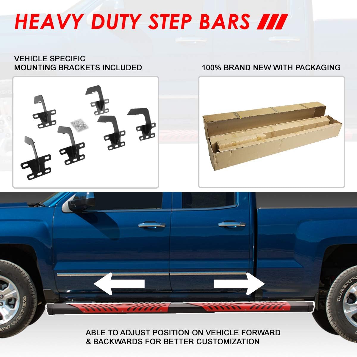 Auto Dynasty Oval Tube Running Boards Compatible with 2009-2024 Dodge Ram 1500 2500 3500 Crew Cab, Stainless Steel Side Step Rail Nerf Bars, 5.5" Red Plated Step Bars, Black Painted Finish