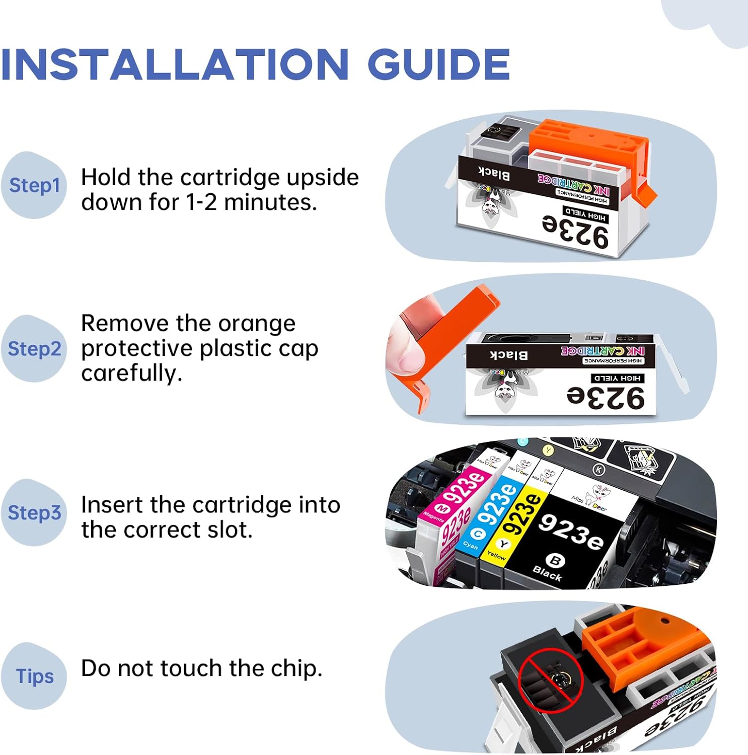 Miss Deer 923XL 923e 923 Ink Cartridges for HP Printers with Chip Replacement for 923e 923, Work for OfficeJet Pro 8135 8130 8139 8138 8122 8120 8124 8125 8130 8132 8134 Printer