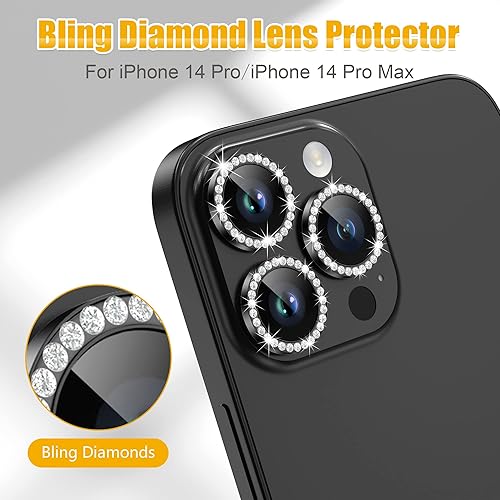 Miniatura 4 de AGVEE Protector de lente de cámara 3+3 para iPhone 15 Pro de 6.1 pulgadas  15 Pro Max de 6.7 pulgadas, anillo de metal brillante con purpurina 9H,