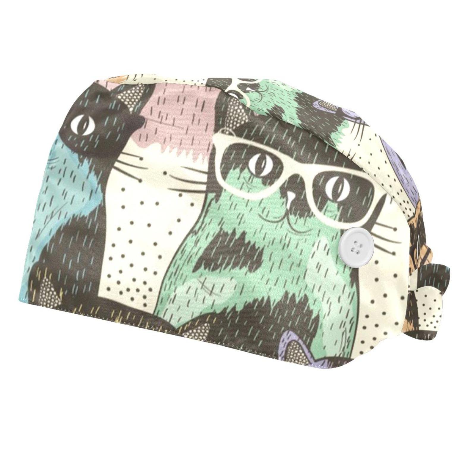 Chapeaux de travail imprimés chats, pack de 2 casquettes professionnelles - 6