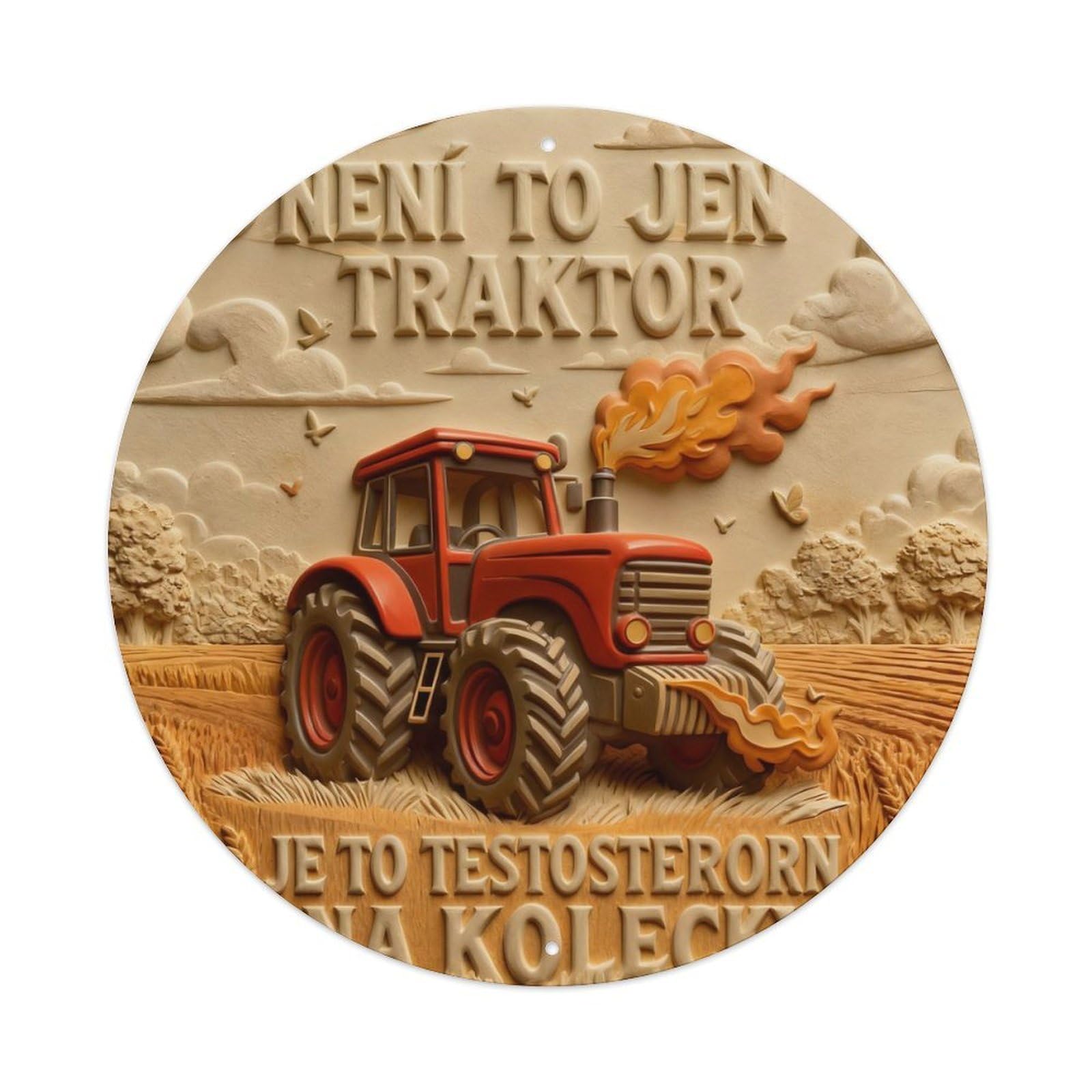 Red Tractor With Flames And Butterflies Round Metal Tin Sign Vintage Wall Decor, Bar Garage Cafe Kitchen Home Wall Art Poster 8x8inches