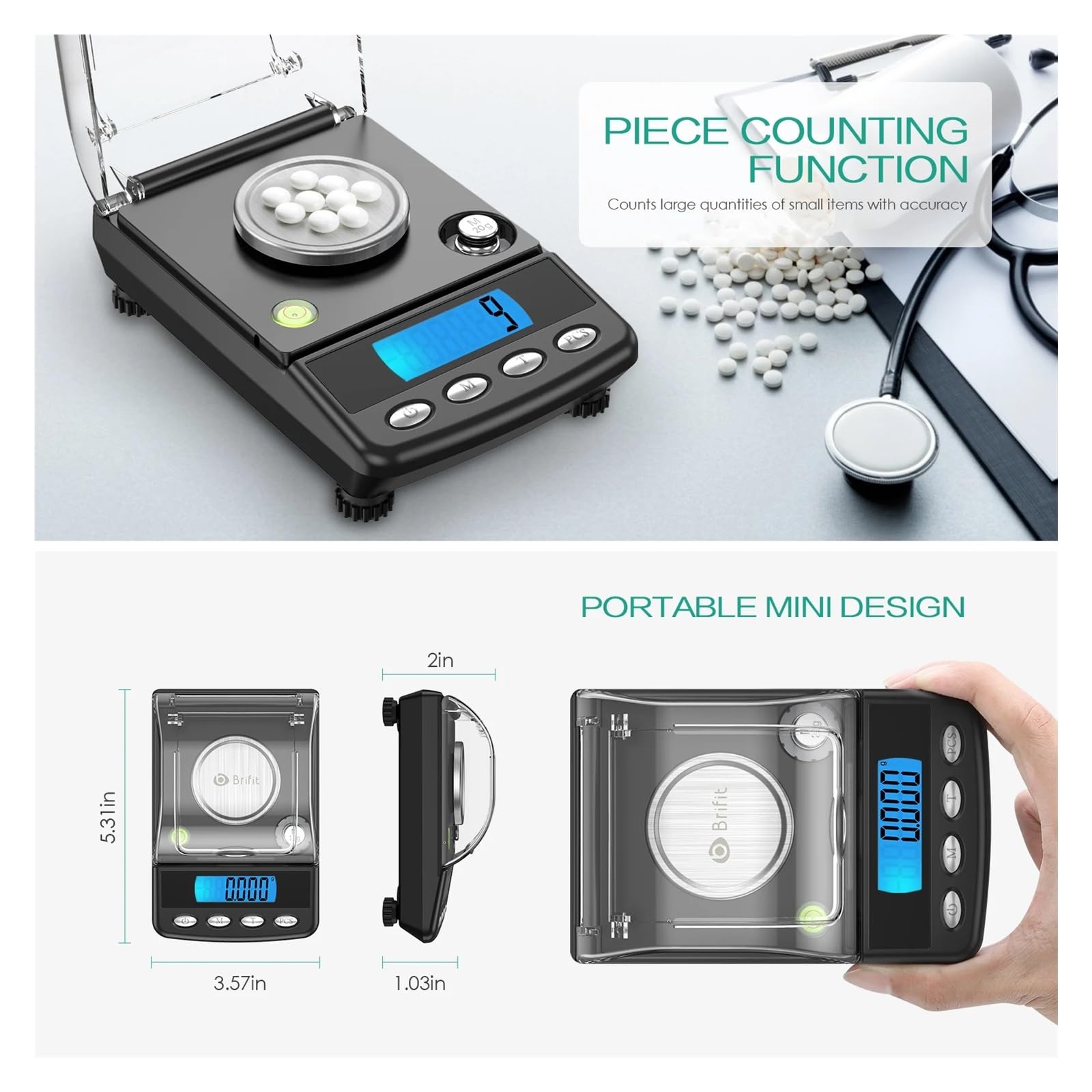 Bascula Precision Báscula de Cocina Báscula de joyería digital de precisión de 0,001 g, báscula electrónica alimentada por USB de 20 g, mini balanza de laboratorio LCD, báscula electrónica de 0,001 g