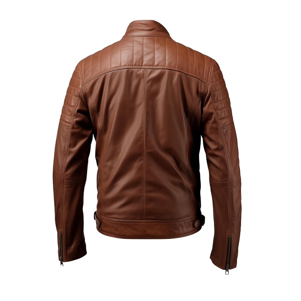 DURVANE Brown Motorcycle Leather Jacket Men - Real Lambskin