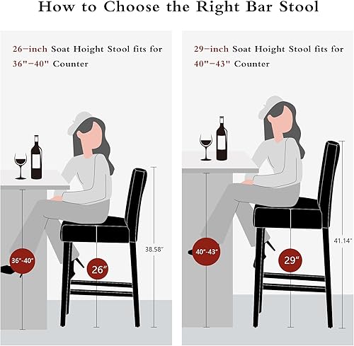 Miniatura 6 de Juego de 3 taburetes de bar de 26 pulgadas de altura de mostrador, taburetes de bar modernos de piel sintética con patas de madera maciza y respaldo