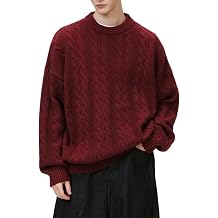 POHADON Mens Oversized Cable Knit Sweater Vintage Grandpa Aesthetic Grunge Pullover Tops Fall Winter Y2k Trendy Clothes