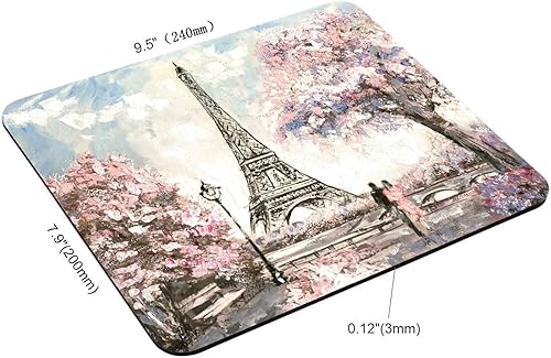 Miniatura 2 de Alfombrilla de mouse rectangular París Torre Eiffel, amante romántico, diseño personalizado con textura de flor rosa, alfombrilla de mouse lavable,