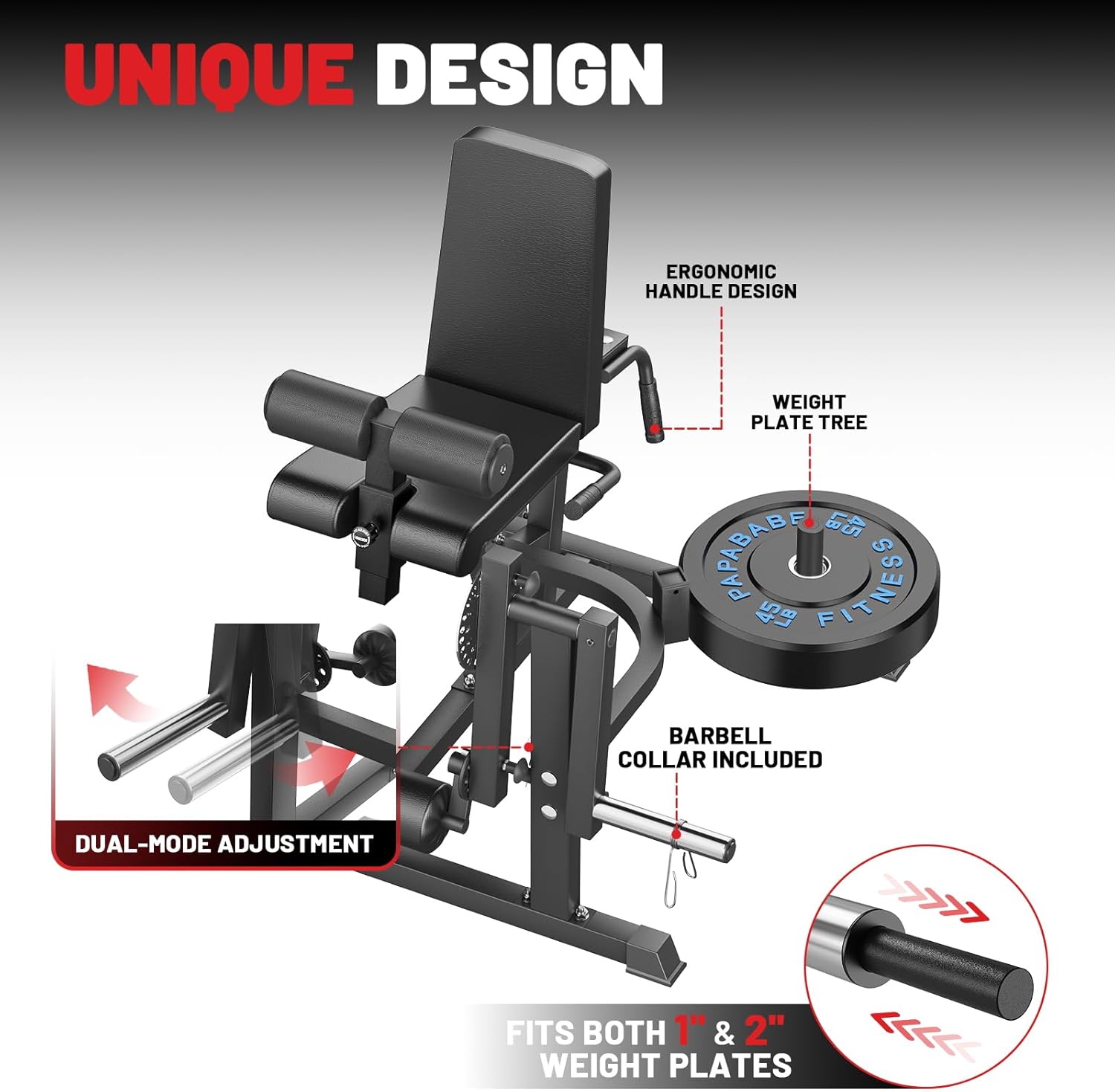 PAPABABE Leg Extension and Curl Machine, Adjustable Leg Exercise Machine with 800lb Capacity, Seated Leg Extension and Lying Curl Machine for Home Gym, Fits Both 1" and 2" Weight Plates