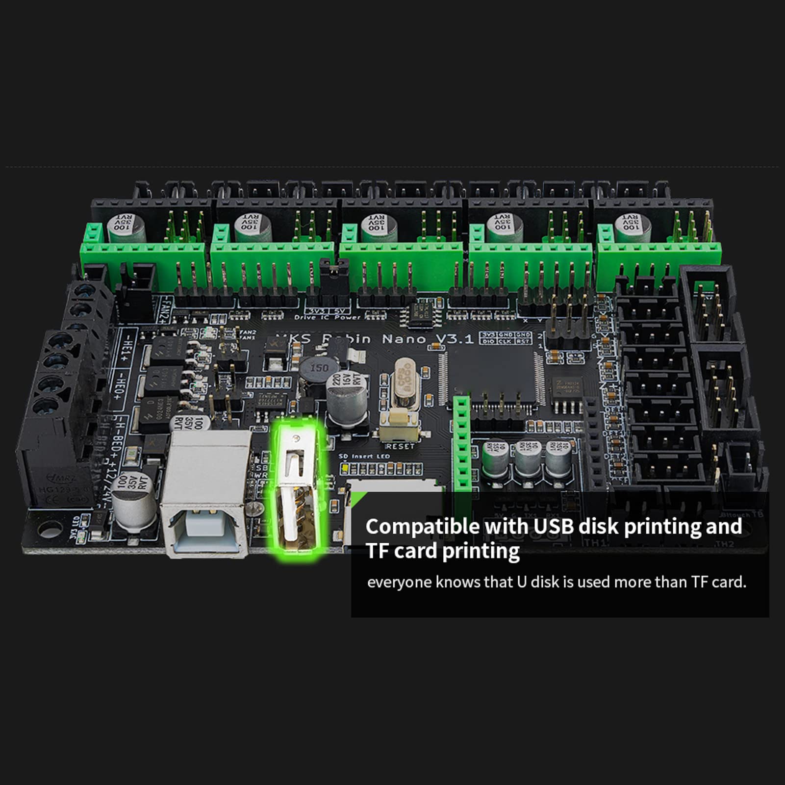 Mini V3.1 Carte de Contrôle 32bit Silencieux Carte Mère pour Imprimante 3D, Carte Mère Supporte Le Module Wifi, 2 Ventilateurs Contrôlables par PWM et Support L'axe z Double, 512KB Flash 192KB(#1)