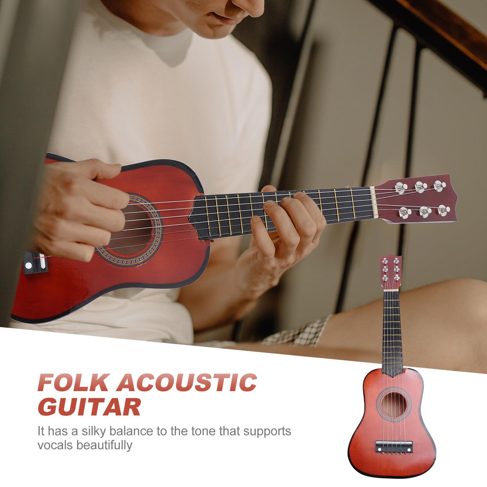 Calowa Akustyczna Gitara dla Początkujących Chłopiec Dziewczynka Drewniany Instrument Muzyczny Mini Gitara o Wygodnym Uchwycie Naturalne Brzmienie Bezpieczne Ekologiczne