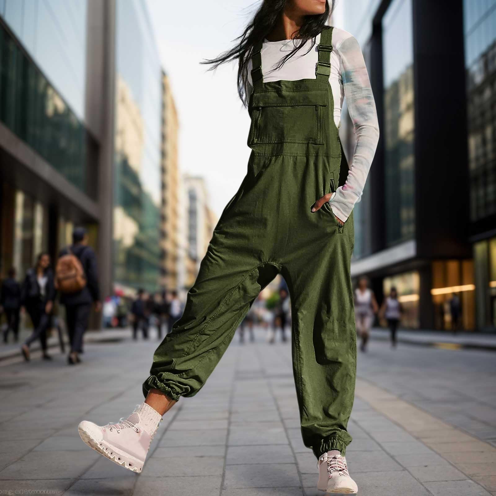 Generisch Salopette da donna in tinta unita, pantaloni da lavoro, comodi, casual, traspiranti, per individualità, slim fit, con bretelle, ad asciugatura rapida, classica, da donna