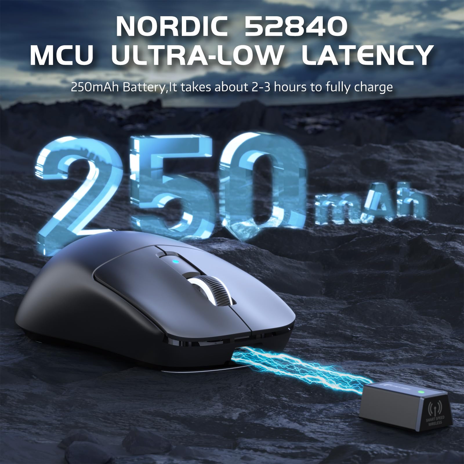 ATTACK SHARK R6 Kabellose 8-kHz-Gaming-Maus, SUPERLEICHT 39 g, Nordic 52840 MCU, PixArt PAW3950MAX Gaming-Sensor, BT/2,4 G/Kabelgebunden, 6 einstellbare DPI bis zu 42000, 250 mAh Akku, PC/Mac(Schwarz)