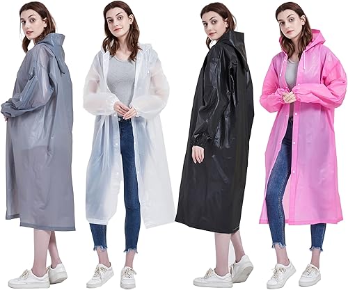 Miniatura 5 de Ponchos de lluvia para adultos, abrigos de lluvia portátiles de EVA, chaqueta de lluvia reutilizable con capucha y mangas elásticas para puños