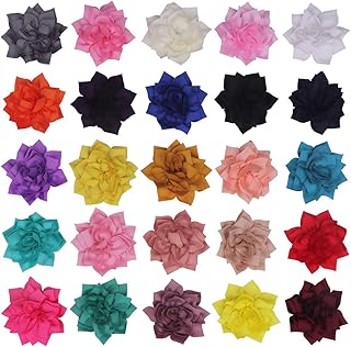 Snadulor Lotus Chiffon Flowers,20 Pcs Satin Ribbon Flowers Small Ribbon Flowers DIY Satin Ribbon Flowers Flower Heads Flower Heads for Wedding Accessories Ornament(Multiple Colour)