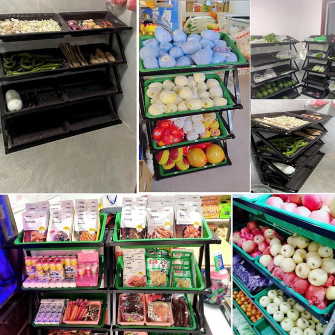Présentoir de vente au détail à 4/5 niveaux, étagère de marché avec 8/10 paniers, présentoir de bonbons en métal, organisateur de paniers de fruits et légumes,120x35x110cm-Green