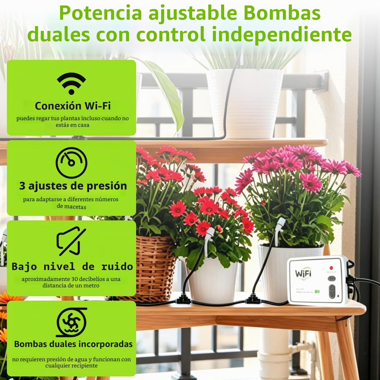 Sistema De Riego Automático Wifi, Sistema Inteligente De Riego Por Goteo De Doble Bomba, Controlable a Través De La Aplicación, Juego De Riego Por Goteo Ajustable, Adecuado Para Plantas Interiores