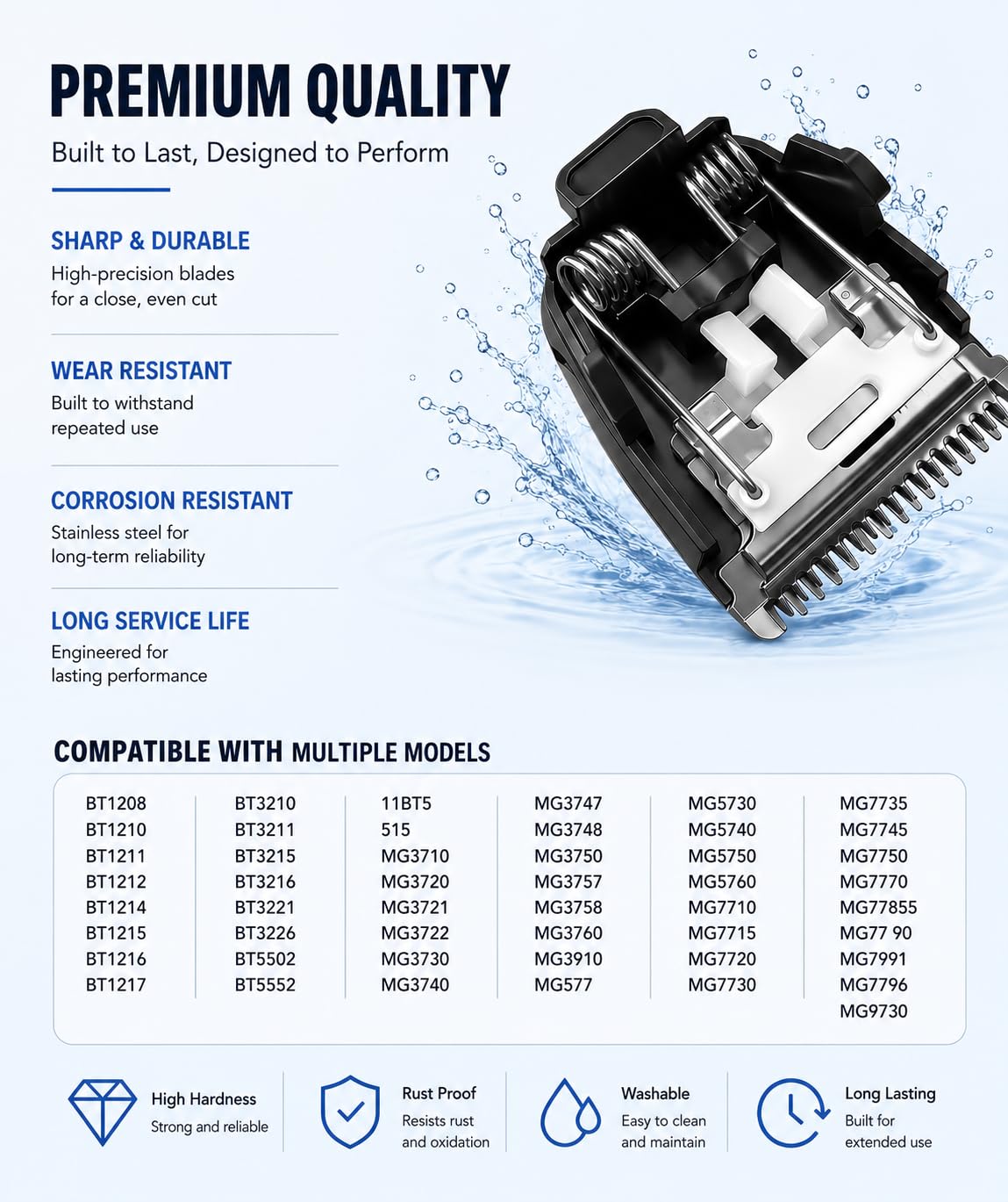 Lame di ricambio adatte per tagliacapelli elettrico Philips della serie MG/BT, compresi i modelli come BT1208, BT3216, BT5552, MG3720, MG3760 e MG7710.