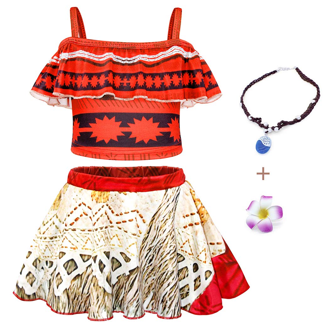 AmzBarleyToddler Girls Swimsuits Two Pieces Swimming Pool Party Swimwear Kids Bikini Bathing Suit with Necklace and Flower Hair Clip