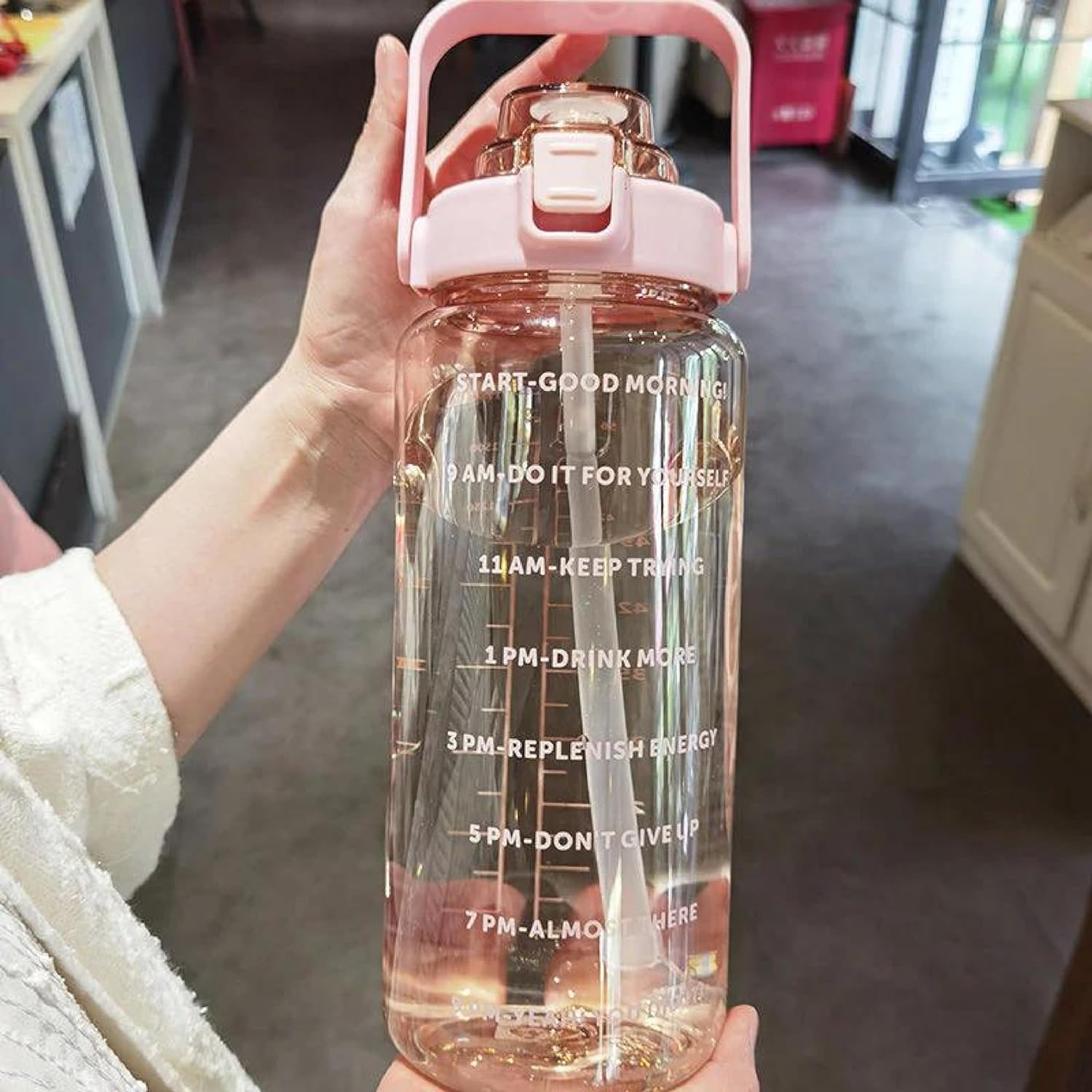GipiBox® 2 L Capacity Straw Transparent Motivational Water Bottles|Time Marker Leak Proof&Break-Proof|Best Usage For Office/School/College/Gym/Travel Bottle|Bpa-Free Sports Bottle (1PCS)