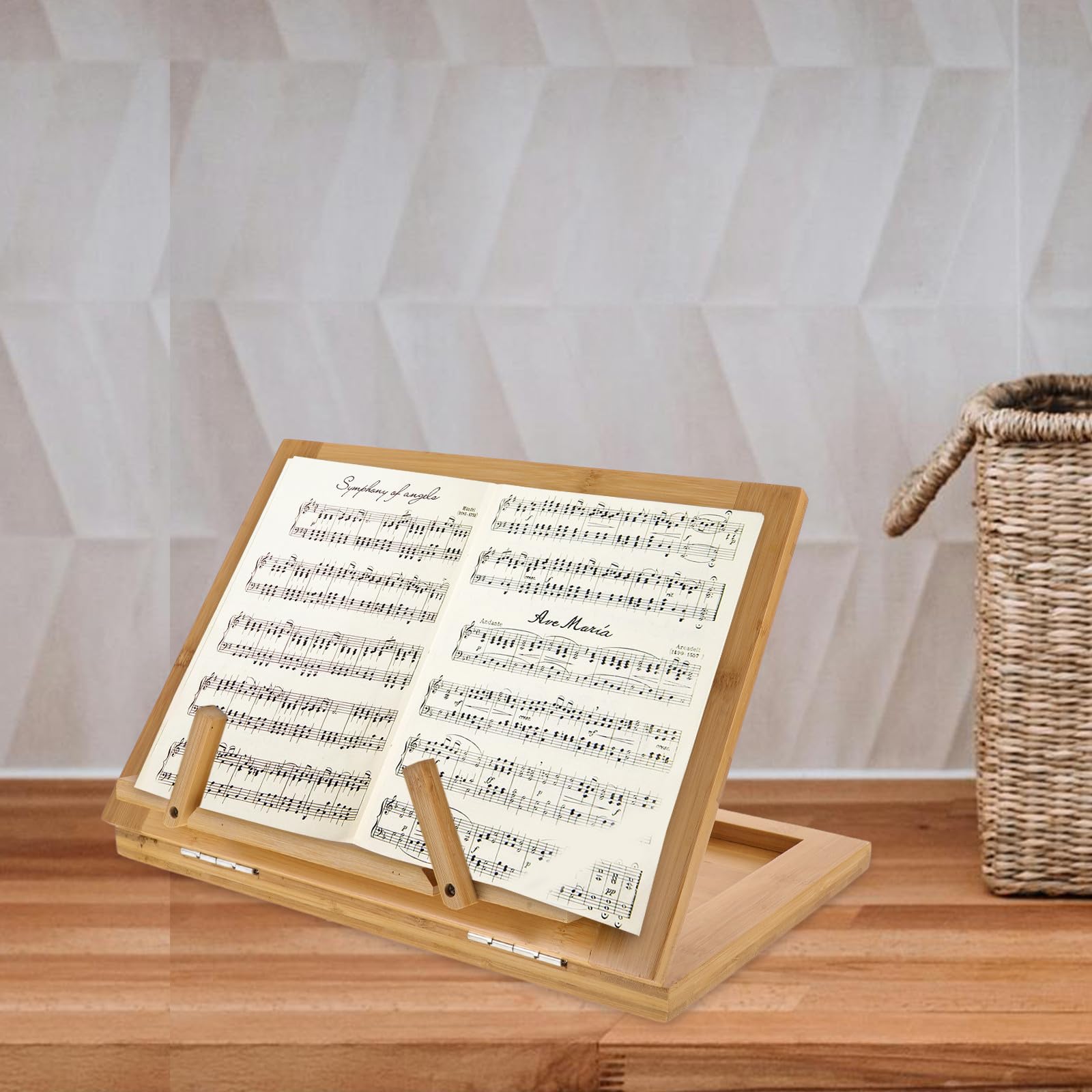 POPETPOP Pupitre Partition Portable en Bambou Beige pour Livres et Partitions, Support de Musique Compact Protection, pour Lecture et Installation Musicale