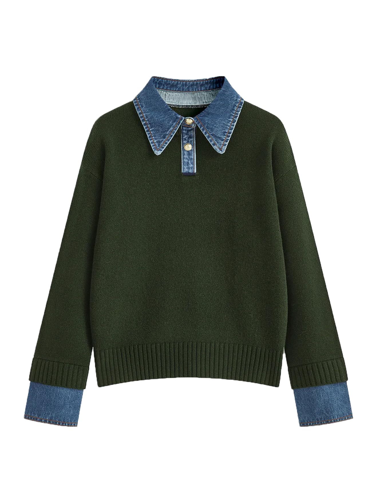 Womens Denim Lapel Sweater Oversized Long Sleeve Button Down Polo Knit Pullover Sweaters 2025 Fall Outfits