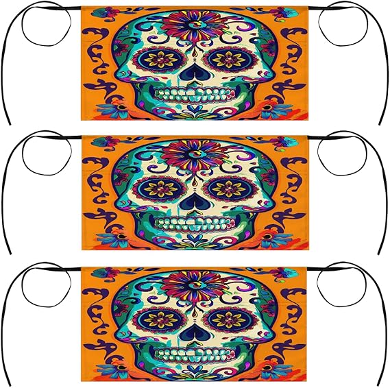 3 Pack Server Apron Mexican Sugar Skull Floral Waitress Aprons with 3 Pockets Oil Stain Resistant Short Waiter Waist Aprons for Women Men Restaurant Cafes Bars Home