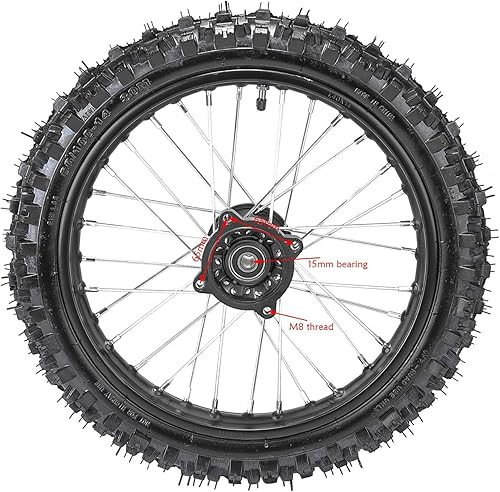 Miniatura 5 de Neumático y llanta delantera 60100-14 + trasera 80100-12 con rodamiento de 0.591 in para todoterreno Dirt Pit Bike Apollo Taotao Coolster SSR 110