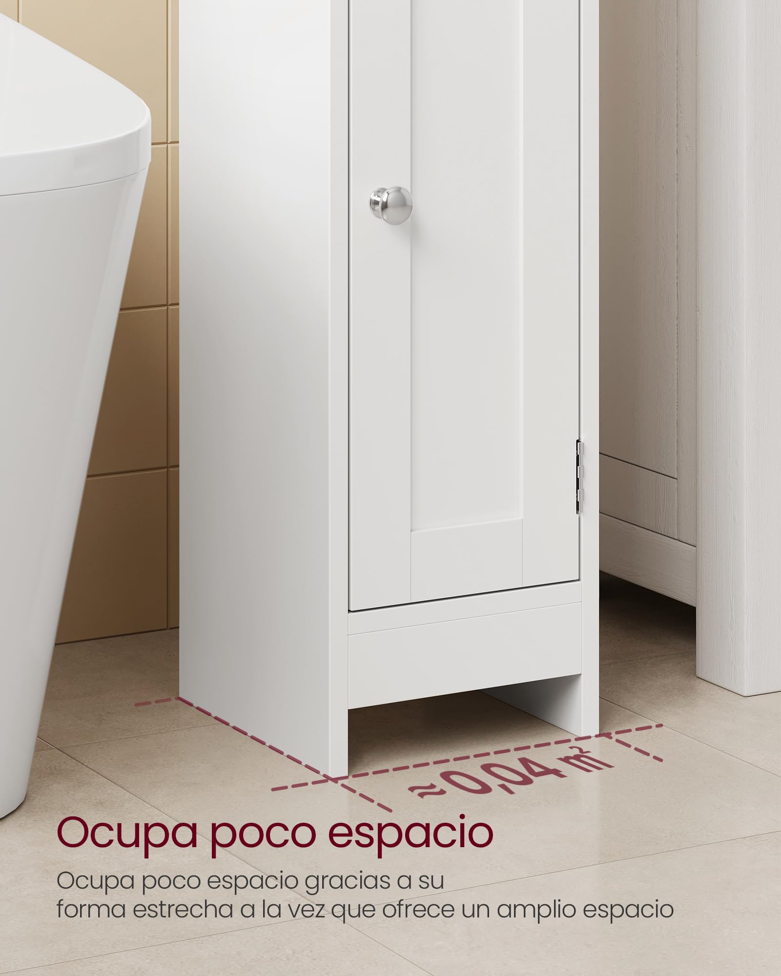 VASAGLE Armario de Baño, Armario Esquinero con Puerta y Estantes, Organizador de Almacenamiento, Estrecho, para Papel Higiénico, Estantes Ajustables, Blanco BBC310W01
