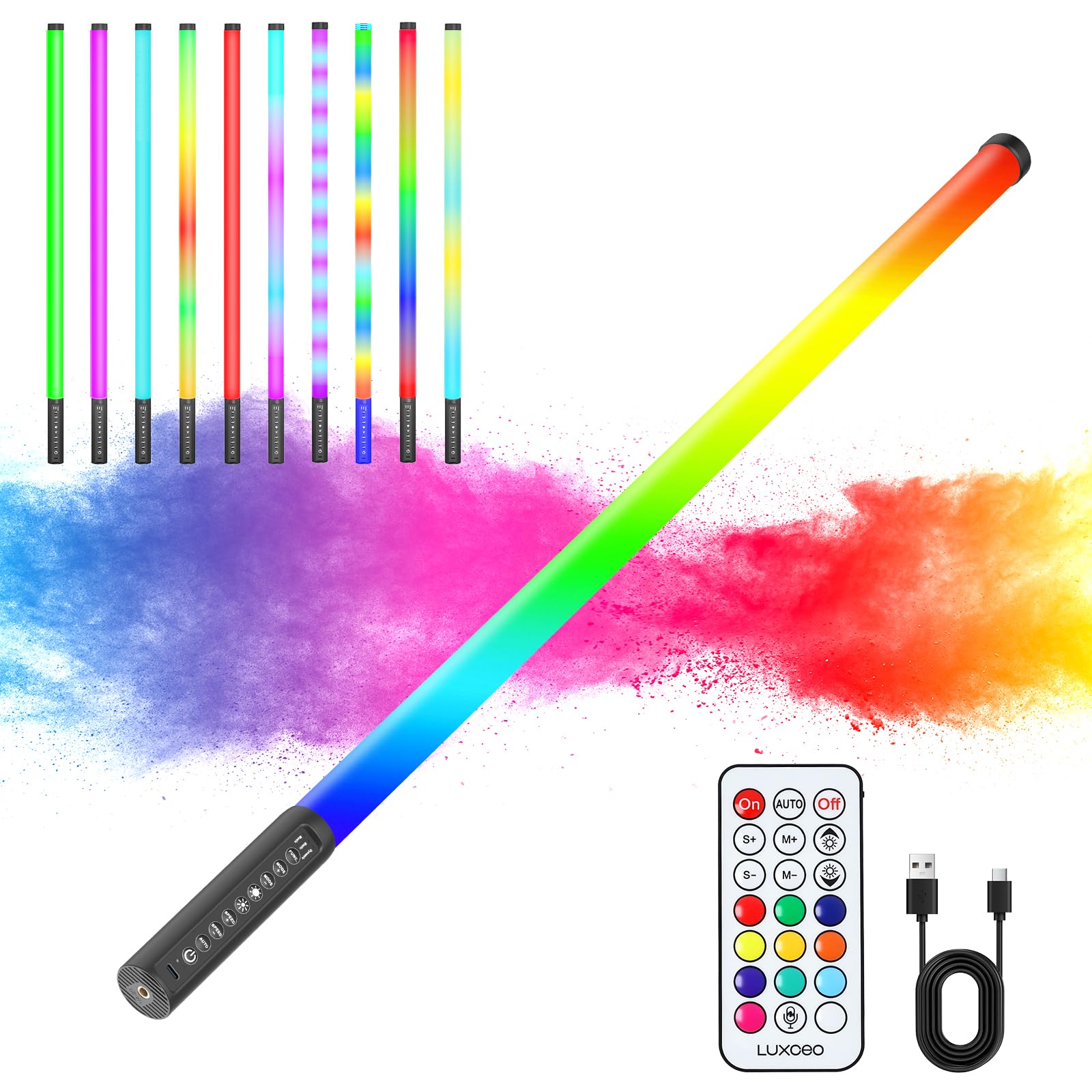 Luce video a LED portatile, 90 cm Mood1 Pro, dimmerabile e modalità musica, Telecomando 2.4G, 5000 mAh, Tubo luminoso per fotografia RGB,per YouTube,TikTok,streaming di giochi,bar per feste,fotografia