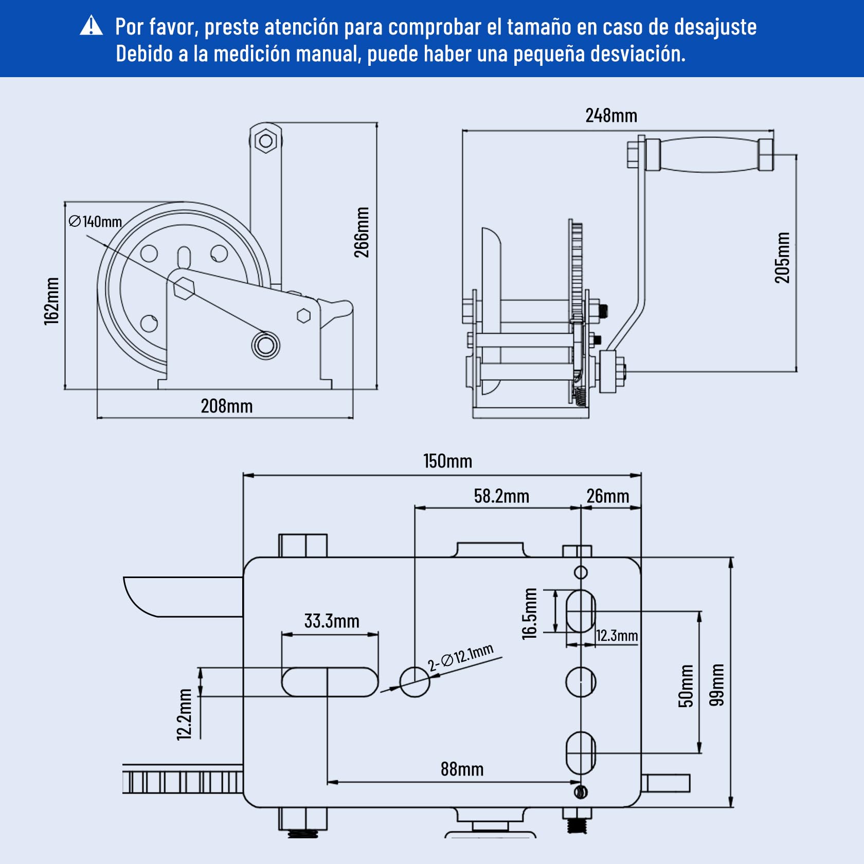 Pindex Cabrestante para barco con correa de 10 m, 800 kg, con antirretroceso | Con gancho de carga, palanca de bloqueo, tornillo, tuerca y arandela, para taller, garaje, remolque, dinghi, madera
