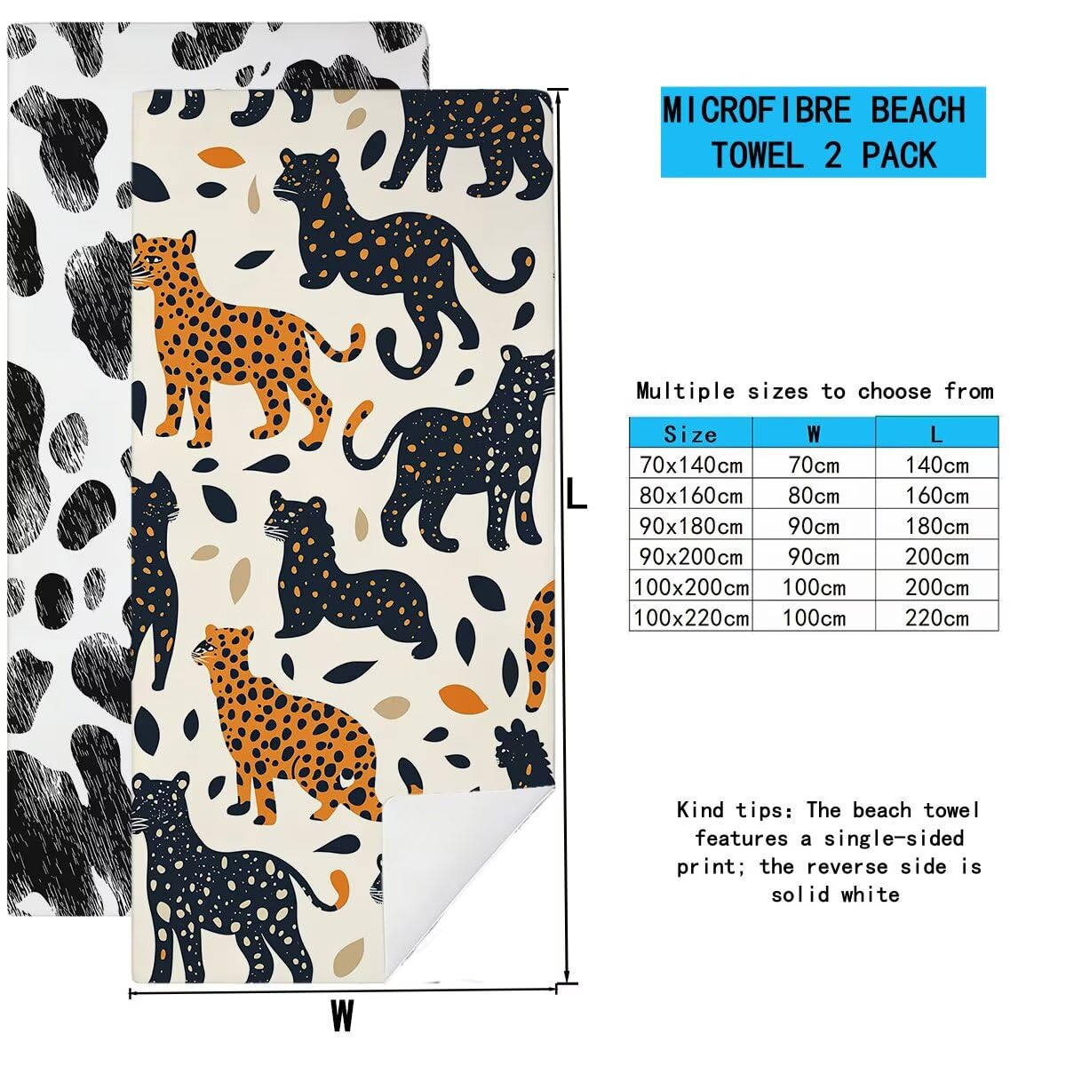 Telo Mare Microfibra, Telo Mare Grande 90x200cm 2 Pezzi, Asciugamano Palestra Donna Asciugatura Rapida, Antisabbia Asciugamano Microfibra, Leggero Asciugamani Palestra per Regalo (Leopardo) -4346
