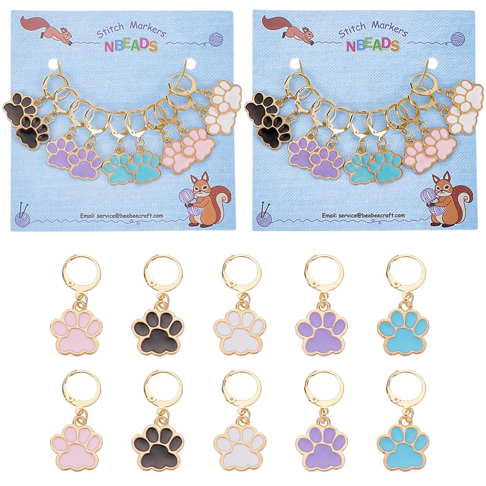 NBEADS 20 Pcs Dog Paw Stitch Markers, 5 Colors Enamel Alloy Crochet Charms Removable Dangle Locking for Knitting Weaving Sewing Accessories Quilting Handmade Jewelry