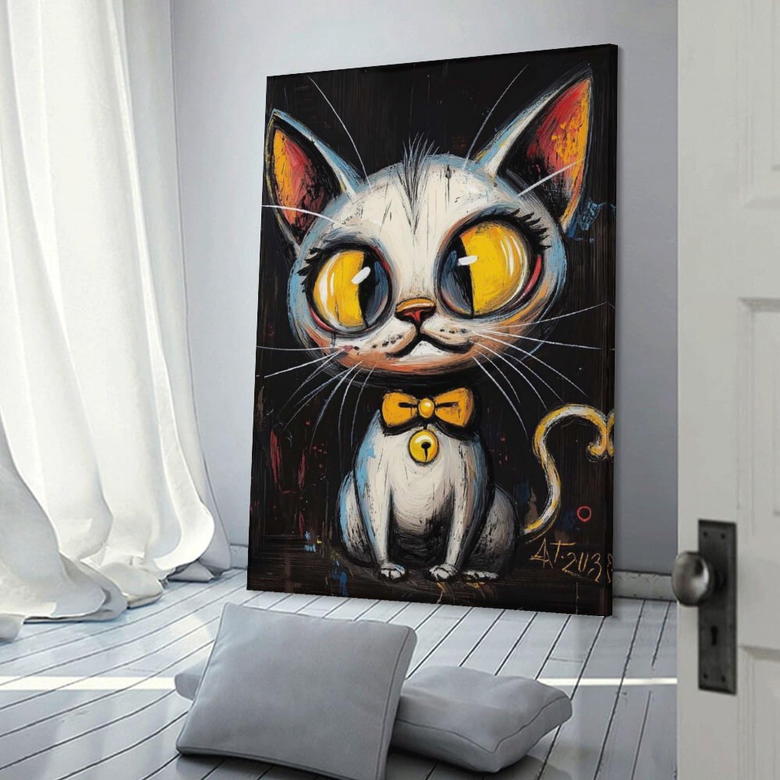 Junmoney Whimsical Cat Portrait Canvas Wall Picture 12x18inch(30x45cm), for Contemporary Homes, Apartments Or Offices, Wall Decor with Flexible Room Appeal