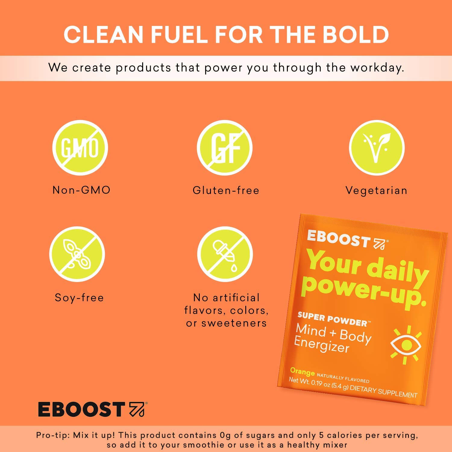 EBOOST Super Powder Energy Drink Mix 20 Packets an Effervescent